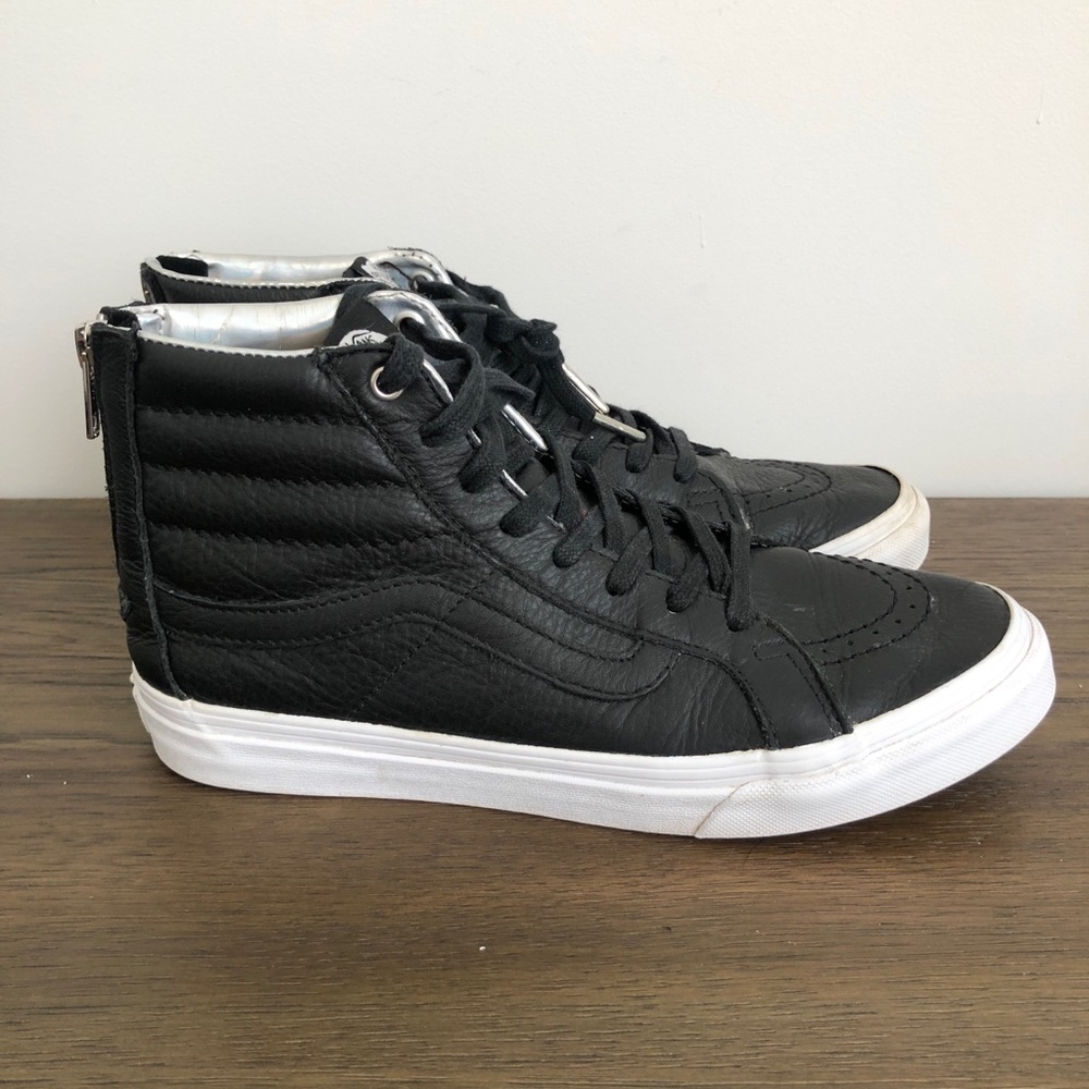 Vans Old Skool Womens Leather High Top Sneakers Black Zip Size 8